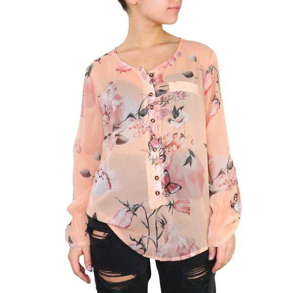 Y2k Pink Sheer Butterfly Blouse Medium Balletcore Fairycore Medium - Picture 1 of 4